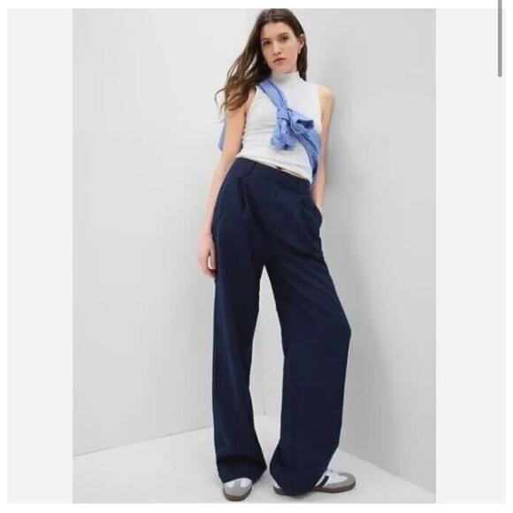 Gap Pants - Gap Pleated High Waist Linen Wide Leg Pants Size 10